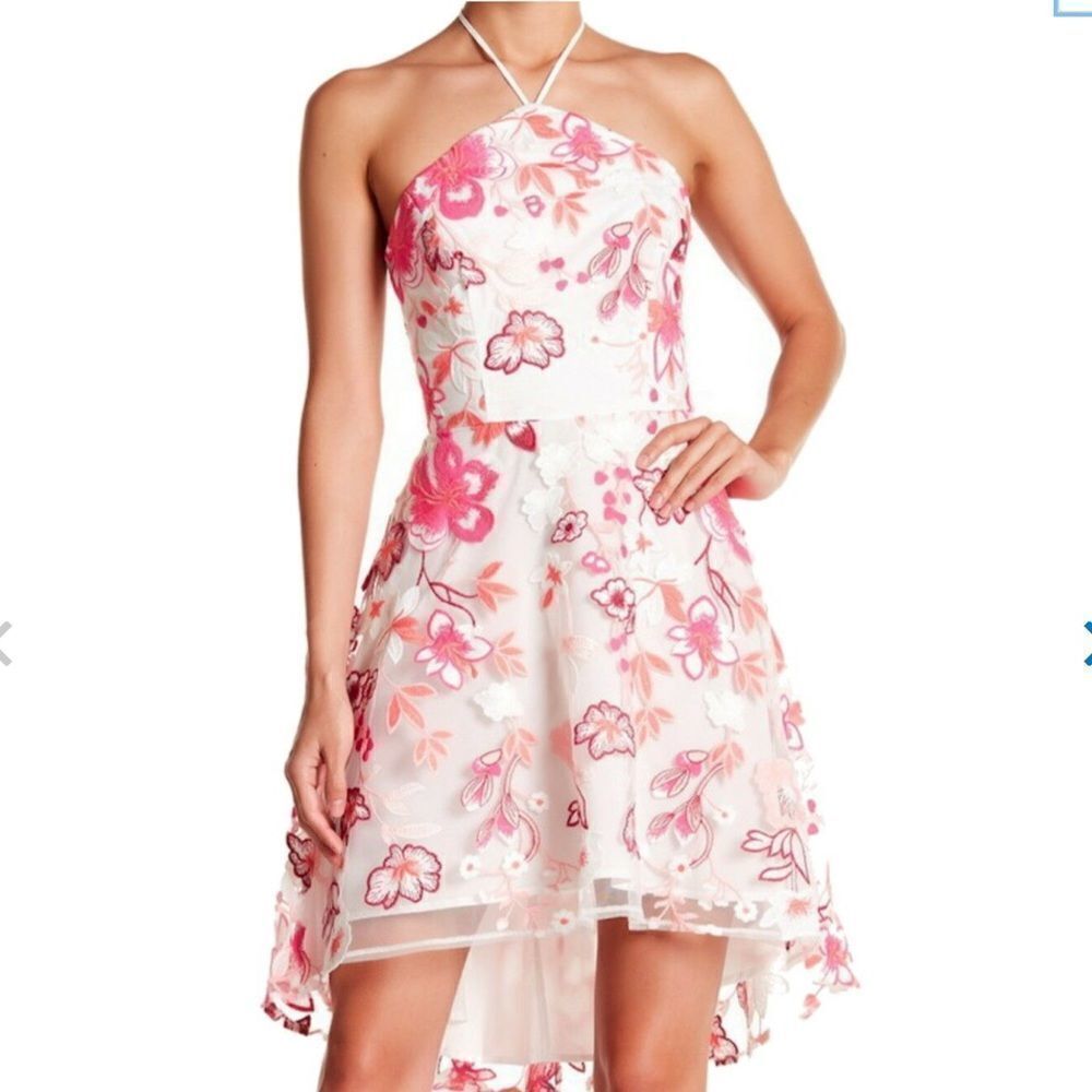 Alexia Admor Alison Pink Floral Embroidered Halter High Low Dress Size 10